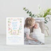 Pastel Nativity Baby Announcement Photo Card (Stehend Vorderseite)