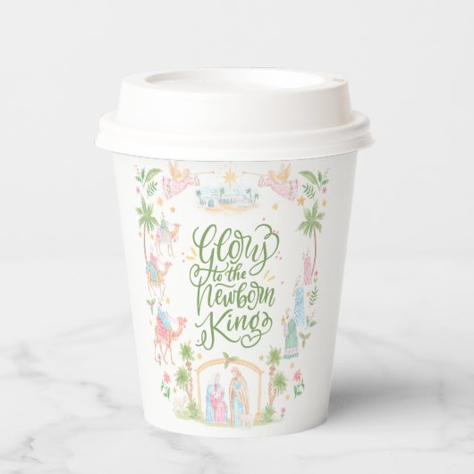 Pastel Nativity | Glory to the Newborn King Pappbecher (Vorderseite)