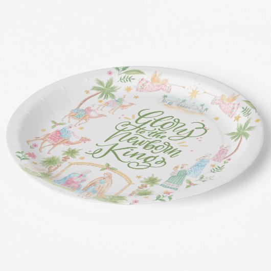 Pastel Nativity | Glory to the Newborn King Pappteller (Schrägansicht)