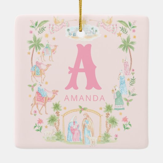 Pastel Nativity Monogram Keramikornament (Rückseite)