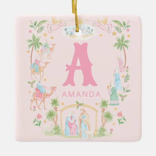 Pastel Nativity Monogram Keramikornament (Vorderseite)