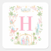 Pastel Nativity Monogram Quadratischer Aufkleber (Vorderseite)