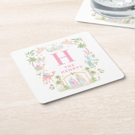 Pastel Nativity Monogram Rechteckiger Pappuntersetzer (angewinkelt)