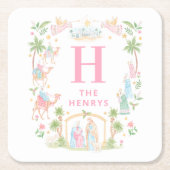 Pastel Nativity Monogram Rechteckiger Pappuntersetzer (Vorderseite)