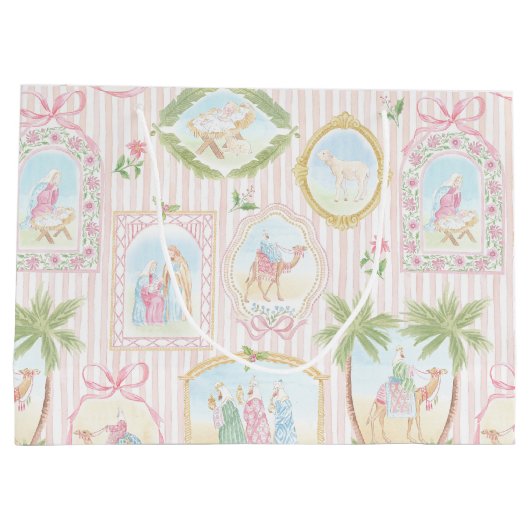 Pastel Nativity Scenes Striped Große Geschenktüte (Rückseite)