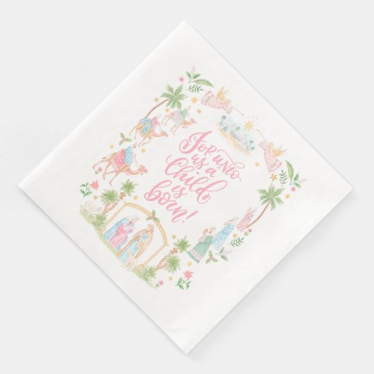 Pastel Nativity | Unto Us a Child is Born Serviette (Ecke)