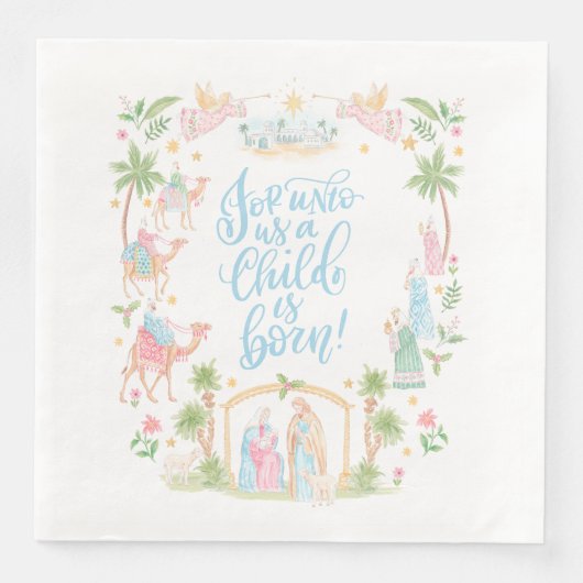 Pastel Nativity | Unto Us a Child is Born Serviette (Vorderseite)