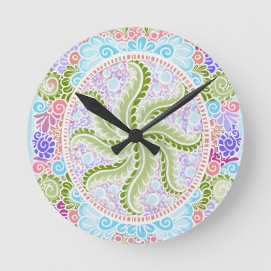 Pastel Nature Mandala Art Runde Wanduhr (Vorderseite)