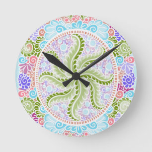 Pastel Nature Mandala Art Runde Wanduhr