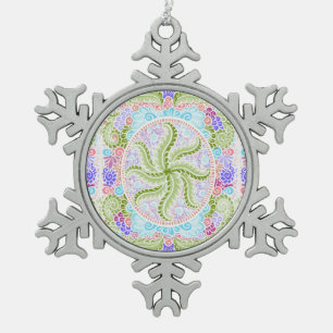 Pastel Nature Mandala Art Schneeflocken Zinn-Ornament