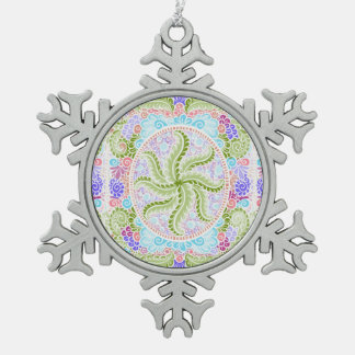 Pastel Nature Mandala Art Schneeflocken Zinn-Ornament