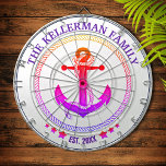 Pastel Nautical Anchor und Familienname Custom Dartscheibe<br><div class="desc">Klassisches,  trendiges,  hübsches,  pastellfarbenes nautisches Thema mit Familienname und feststehendem Datum.</div>