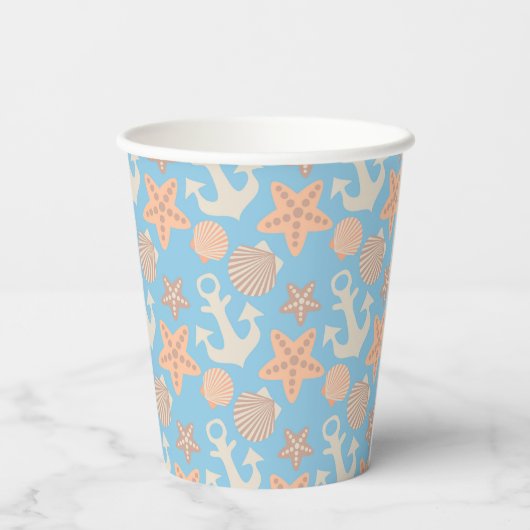 Pastel Nautical Pattern Pappbecher (Rückseite)