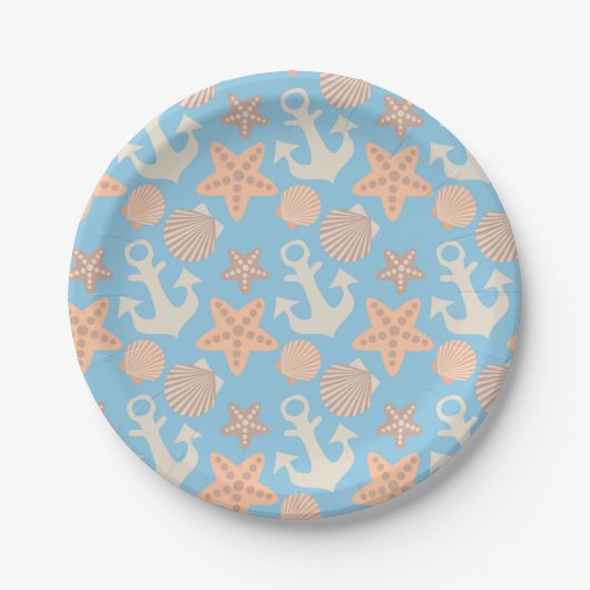 Pastel Nautical Pattern Pappteller (Vorderseite)