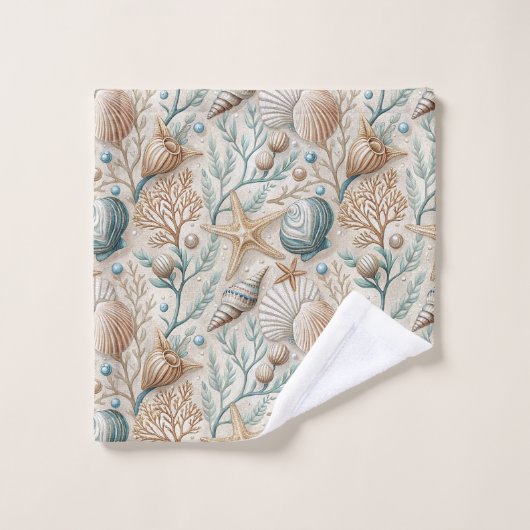 Pastel Nautical Towel Light Brown Seaside Touch Badhandtuch Set (Waschlappen)