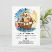 Pastel Nautical Waves Pirate Geburtstag Einladung (Stehend Vorderseite)