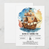Pastel Nautical Waves Pirate Geburtstag Einladung (Vorne/Hinten)
