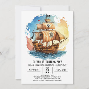 Pastel Nautical Waves Pirate Geburtstag Einladung