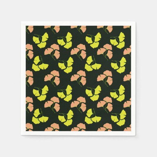 Pastel-Neon Ginko Leaves on Black Background Serviette (Vorderseite)