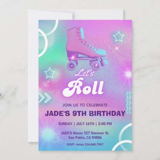 Pastel Neon Roller Skaten Birthday Party Einladung (Vorderseite)