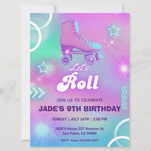 Pastel Neon Roller Skaten Birthday Party Einladung (Vorderseite)