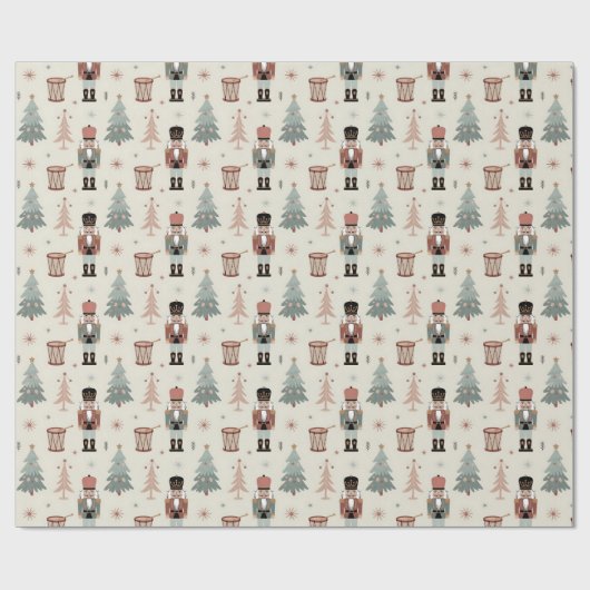 Pastel Neutral Nutcracker Christmas Pattern Geschenkpapier (Flach)