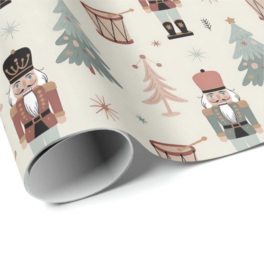 Pastel Neutral Nutcracker Christmas Pattern Geschenkpapier (Rolleneckpunkt)
