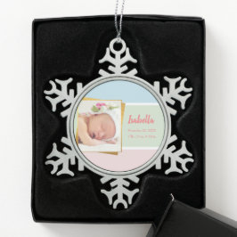 Pastel Newborn Baby Girl Foto Birth Record Stat Schneeflocken Zinn-Ornament