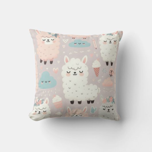 Pastel Niedlich Alpaca Muster Kissen (Vorderseite)