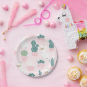 Pastel Niedlich Baby Pink und Grüner Lama und Kakt Pappteller (Party)