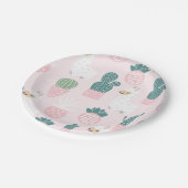 Pastel Niedlich Baby Pink und Grüner Lama und Kakt Pappteller (Schrägansicht)