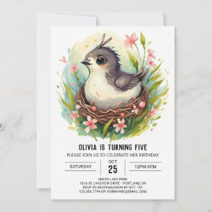 Pastel Niedlich Bird Birthday Einladung