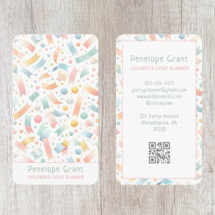 Pastel Niedlich Confetti Kinder Party- und Veranst Visitenkarte