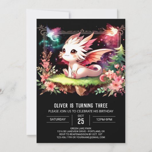 Pastel Niedlich Dragon Geburtstag Einladung (Vorderseite)