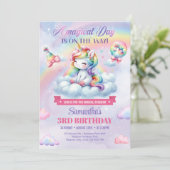 Pastel Niedlich Einhorn auf einer Wolke Mädchen dr Einladung (Stehend Vorderseite)
