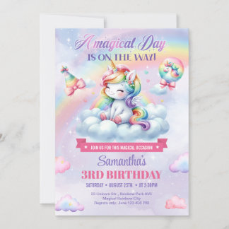 Pastel Niedlich Einhorn auf einer Wolke Mädchen dr Einladung