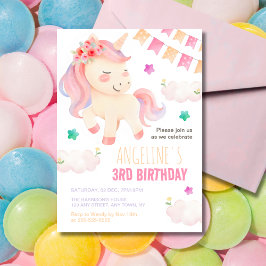 Pastel Niedlich Einhorn Jagdfahne Girl Birthday Einladung