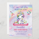 Pastel Niedlich Einhorn mit Blume am dritten Gebur Einladung (Vorne/Hinten)