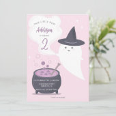 Pastel Niedlich Hexe Ghost Halloween Geburtstag Einladung (Stehend Vorderseite)
