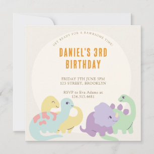 Pastel Niedlich Illustrierter Dinosaur-Kindergebur Einladung