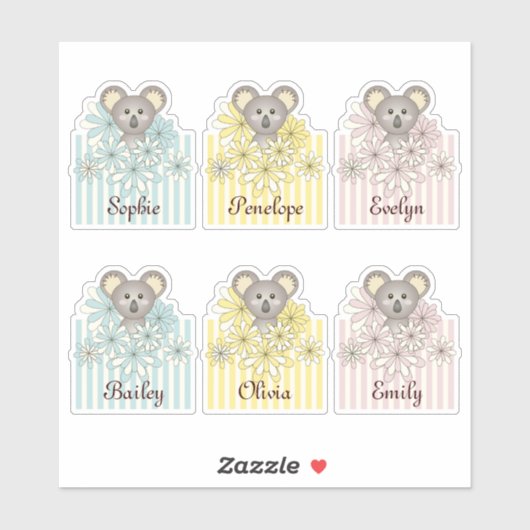 Pastel Niedlich Koala Tierkids Name Gastgeschenk Aufkleber (Blatt)