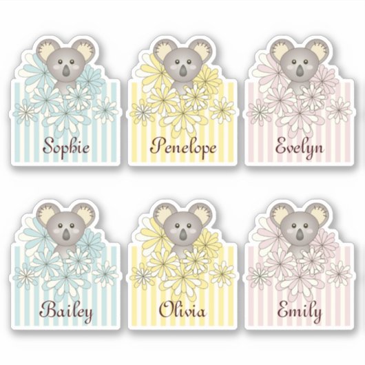 Pastel Niedlich Koala Tierkids Name Gastgeschenk Aufkleber (Vorderseite)