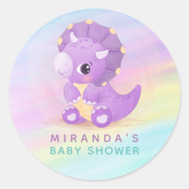 Pastel Niedlich Lila Dinosaur Babydusche Runder Aufkleber
