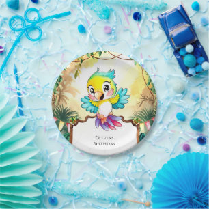 Pastel Niedlich Parrot Geburtstag Pappteller