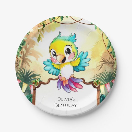 Pastel Niedlich Parrot Geburtstag Pappteller (Vorderseite)
