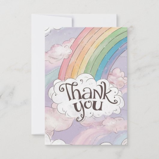 Pastel Niedlich Rainbow und Wolken Dankeskarte (Vorderseite)