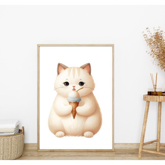 Pastel Niedlich Round Kitten mit Eiscreme Poster