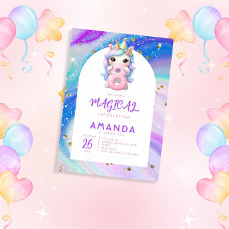 Pastel Niedlich Unicorn Girl 8. Geburtstag Einladung