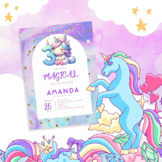 Pastel Niedlich Unicorn Girl Einladung