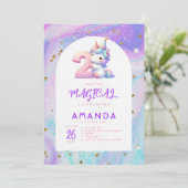 Pastel Niedlich Unicorn Girl Einladung (Stehend Vorderseite)